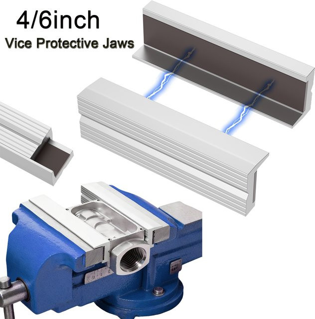 Hands DIY Magnetische Schraubstock-Backenprotektoren aus Aluminiumlegierung in Silber, 1 Paar - Bild 1