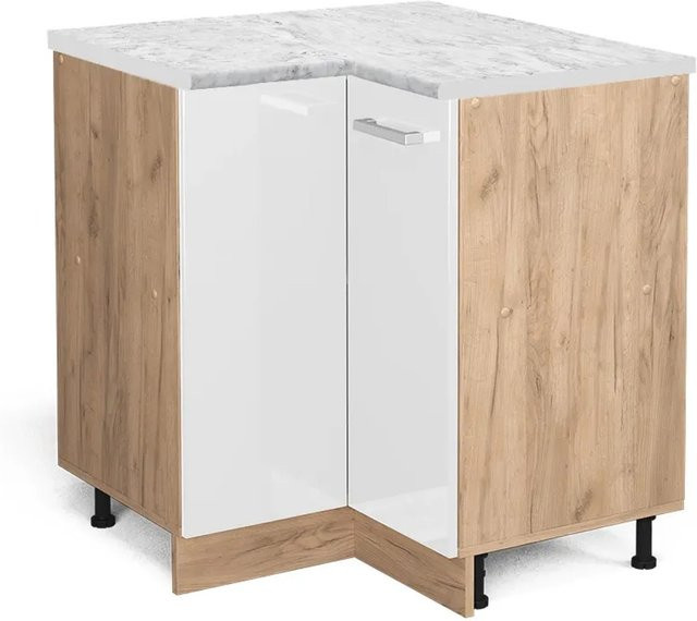 Vicco R-Line Eckunterschrank für die Küche in Weiß Hochglanz und Eiche, B/T/H: 75,6 x 46,0 x 81,6 cm - Bild 1