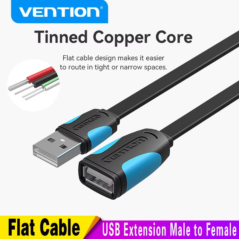 Vention USB 2.0 Verlängerungskabel in Schwarz, Stecker auf Buchse für Laptop und PC - Bild 2
