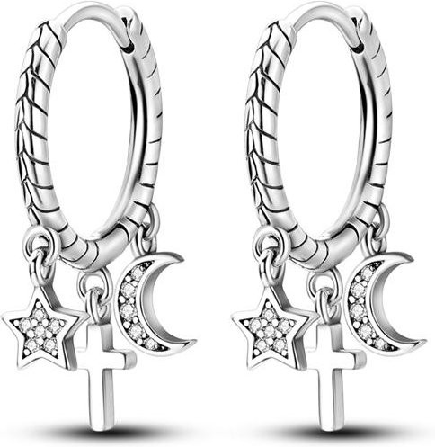 Ohrringe 925 Silber, Stern und Mond, Zirkonia, Damen - Bild 1