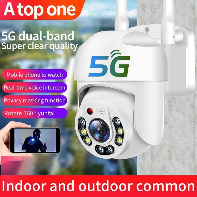 Vstarcam Außenkamera mit 1080P Auflösung, 5G WIFI, 360 Grad Sicht, Vollfarb-Nachtsicht und Bewegungserkennung mit Auto Tracking, IP66 Wasserdicht, Weiß - Bild 1