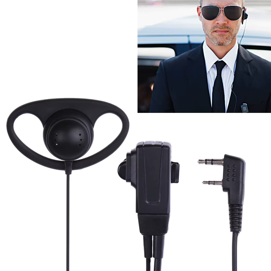2-poliges Walkie-Talkie-Ohrhörer-Headset in Schwarz, multifunktionaler D-förmiger In-Ear-Kopfhörer für Baofeng, Kenwood, Puxing und TYT Funkgeräte - Bild 2