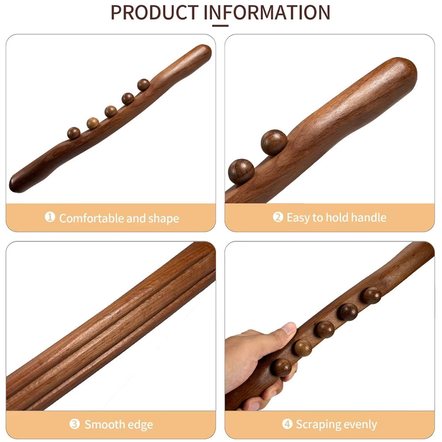 BOTQTOW Guasha-Holzstab-Massagegerät, 5-Perlen-Massageroller, Unisex - Bild 5