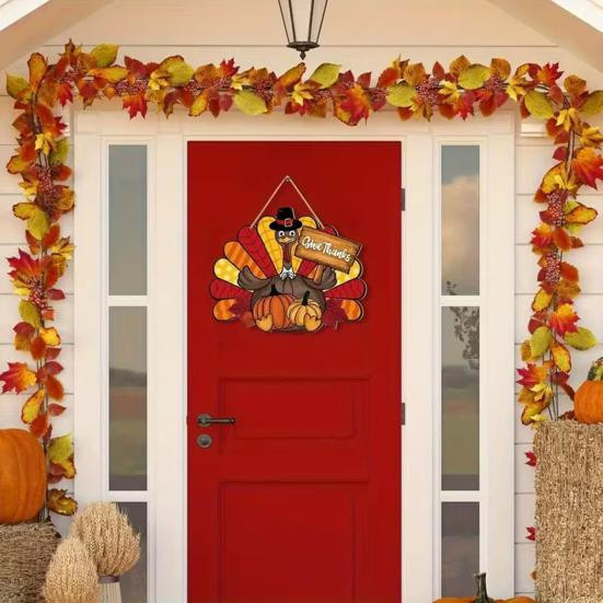 Aunel Thanksgiving Wandbehang aus Holz mit Truthahn, Kürbis und Ahornblättern in Mehrfarbig – Rustikale Farmhaus Herbst Ernte Dekoration - Bild 5
