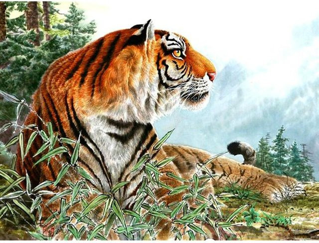 FIYO 5D-Diamantgemälde Tiger zum Selbermachen, Mosaik-Stickerei in Beige und Multicolour, B/H: 20 x 30 cm - Bild 1