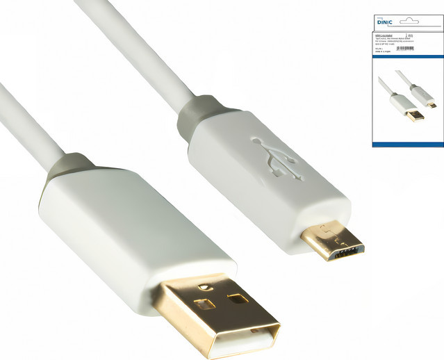DINIC USB Kabel Typ A auf Micro B in Weiß mit vergoldeten Steckern, Länge: 2 m - Bild 1