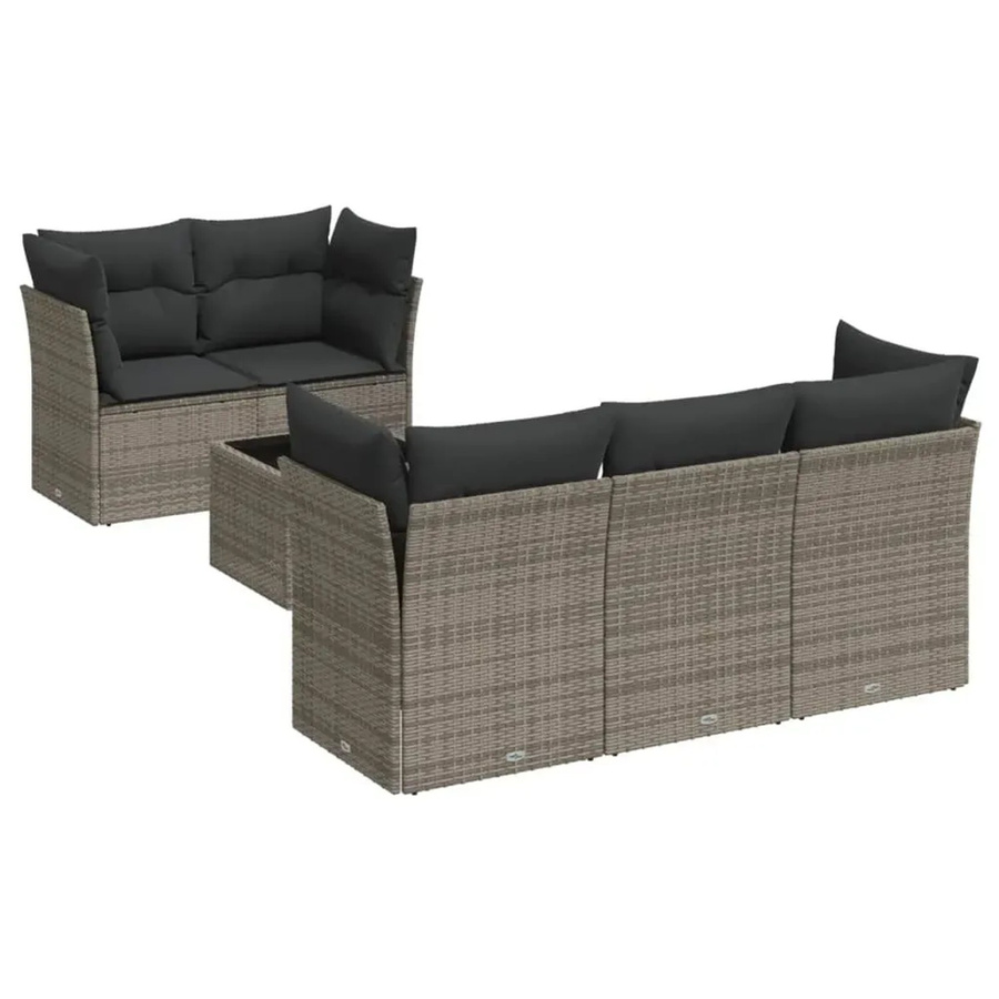 vidaXL 6-teilige Garten-Sofagarnitur in U-Form aus grauem Poly-Rattan mit Kissen und Gartentisch - Bild 2