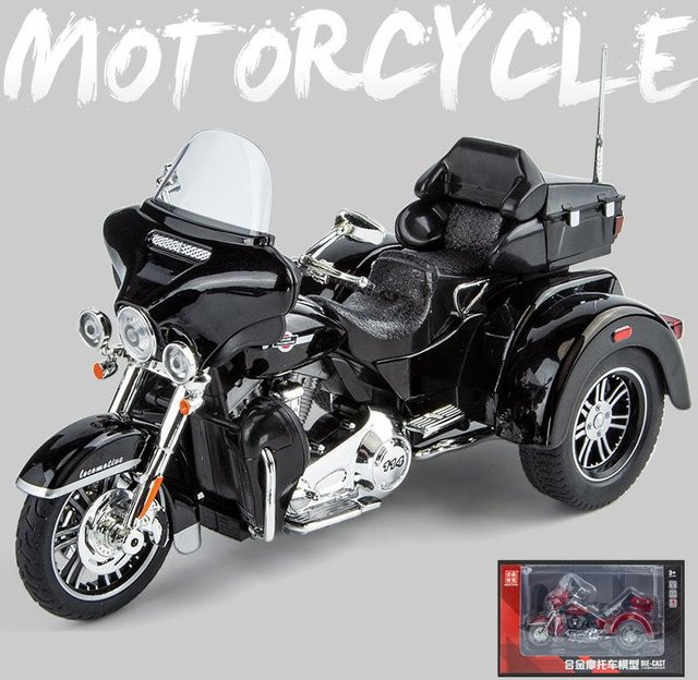 Linyi toy car 1:9 Cvo Tri Glide Motorrad Modell, Metall, Kunststoff, Schwarz - Bild 1