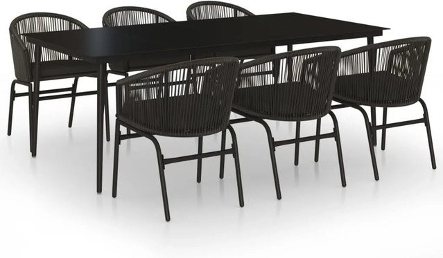 vidaXL 7-teilige Garten-Essgruppe aus PVC-Rattan und Stahl in Schwarz - Bild 1