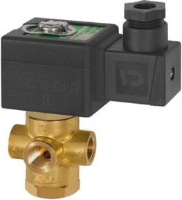 Riegler 3/2-Wege-Magnetventil, direktgesteuert, 230 V, Rp 1/4, PN 0-6 bar, Messing, Mehrfarbig - Bild 1