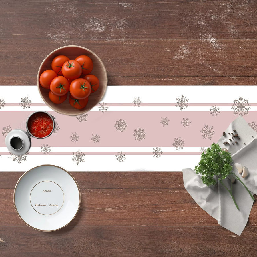 VIKAMA Weihnachts-Tischläufer mit Schneemann- und Schneeflocken-Motiv in Rosa, Leinen, B/T: 183 x 33 x 33 cm - Bild 2