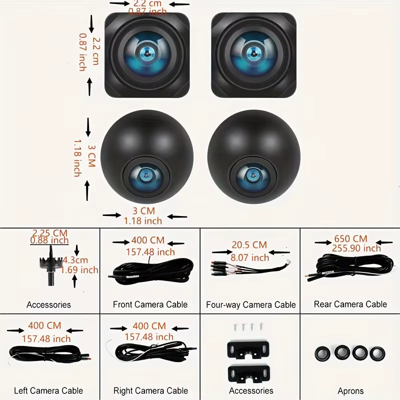 Bileeko 360-Grad-Panorama-Auto-Rückfahrkamera mit AHD 1080P Full HD Nachtsicht und Vollfarb-Rundumansicht in Schwarz für Android-Radios - Bild 2