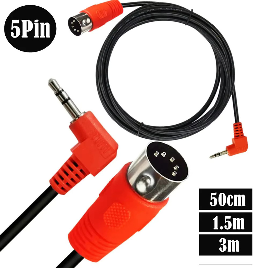 BSN Midi-Audio-Adapter: 5-polige Midi-Din Buchse auf 3,5mm Klinke zu 90-Grad-Winkel TRS Stecker, Kabellänge: 0,5 m - Bild 3