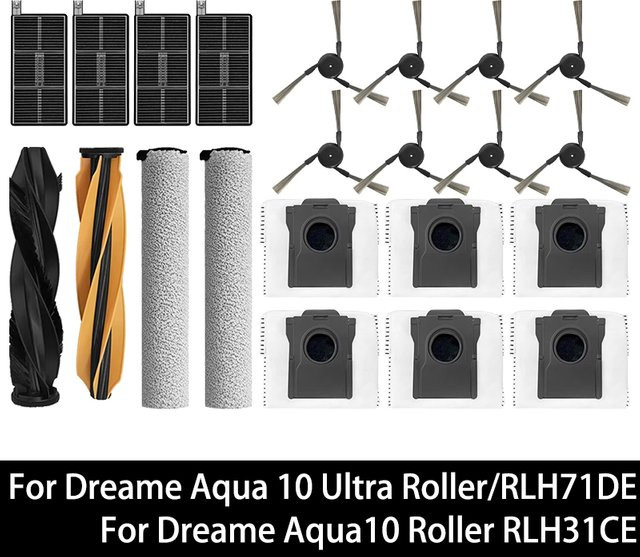 Dreame Aqua10 Roller und Aqua 10 Ultra Roller Complete Zubehör-Set mit Hauptbürste, Seitenbürsten, Filtern, HEPA-Filter, Wischpads und Staubbeuteln in Multicolour - Bild 1