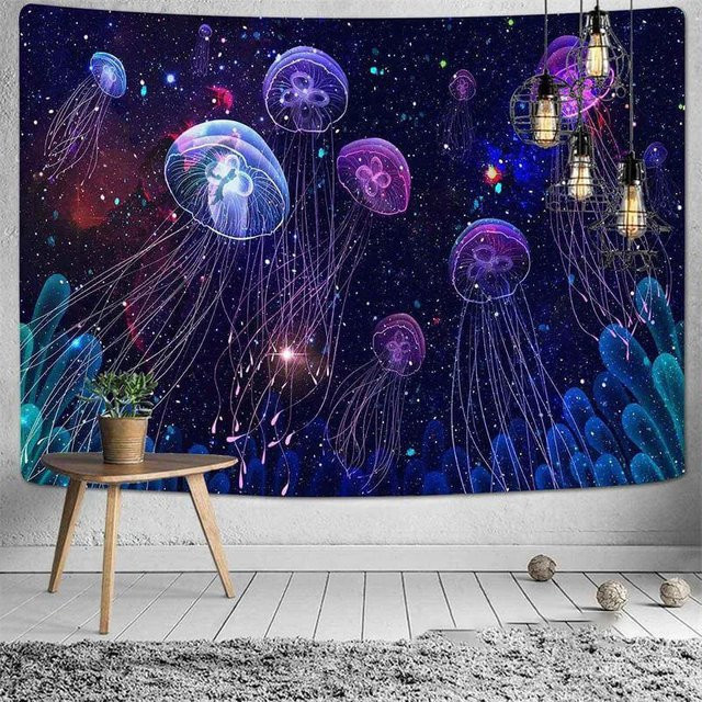 VIKAMA Dreamy Jellyfish Starry Sky Wandteppich mit Meeresmotiv in Multicolour, B/H: 70 x 70 cm - Bild 1