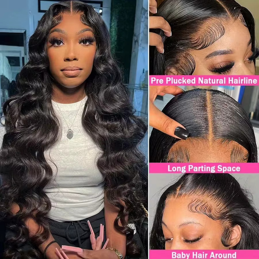 QZOQZO Body Wave Lace Front Perücke aus Echthaar, Schwarz, Damen - Bild 3