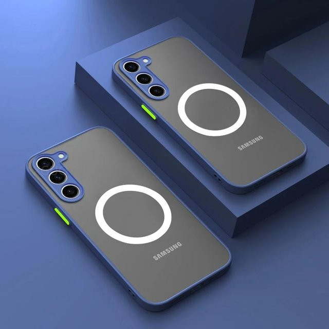 Stoßfeste MagSafe Matte Magnetic Case für Samsung Galaxy S25 S24 S23 S22 S21 Ultra Plus FE in Blau - Bild 1
