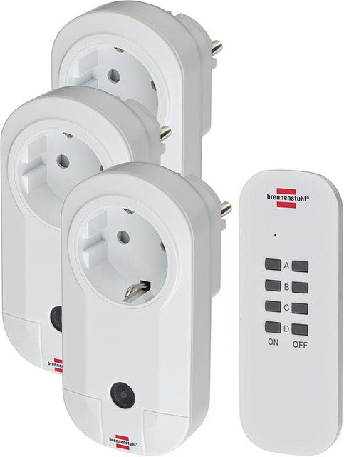 Brennenstuhl Funkschalt-Set RC CE1 3001 Comfort-Line in Weiß mit 3 Funksteckdosen und 1 Handsender, Reichweite 25 m, bis 1000 W, B: 51 mm, H: 115 mm - Bild 1