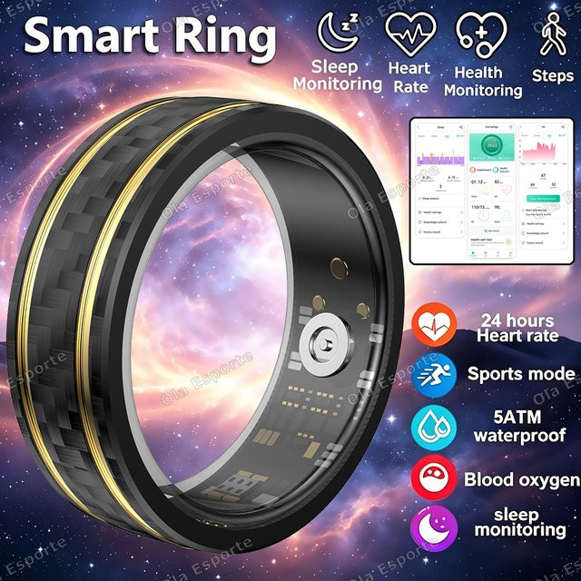Ola Esporte Smart Ring Schwarz mit Herzfrequenz- und Schlafüberwachung, IP68 & 5ATM Wasserdicht, Unisex - Bild 1