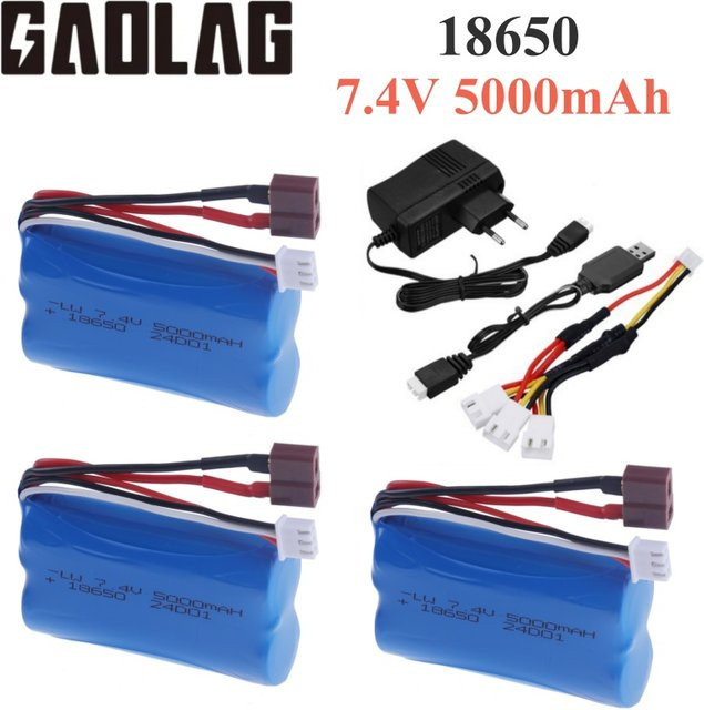 Wltoys Li-Ion Akku 7,4 V 5000 mAh für RC LKW SCY-16101 16102 16103 16104 und JJRC Q130 Ersatzteil Blau - Bild 1