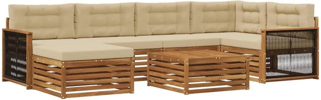 vidaXL Outdoor-Sofagarnitur L-Form aus Akazienholz mit 7 Kissen in Natur und Beige - Bild 1