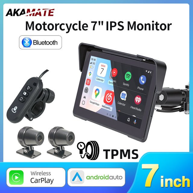 AKAMATE 7-Zoll Motorrad-Recorder mit CarPlay, Android Auto und Bluetooth in Schwarz - Bild 1