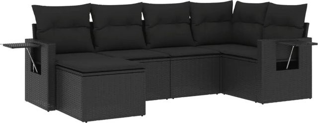 vidaXL 6-tlg Garten-Sofagarnitur in L-Form aus schwarzem PE-Rattan mit UV-beständigen Kissen und pulverbeschichtetem Stahlgestell - Bild 1