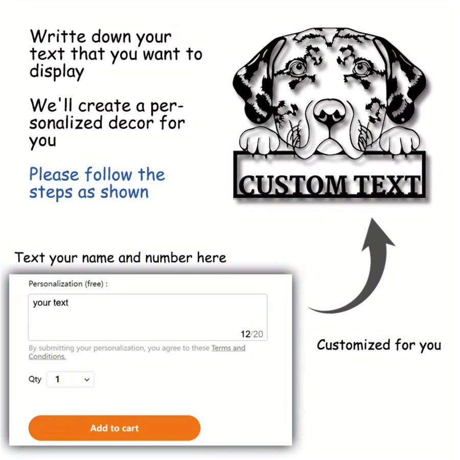 Personalisiertes Catahoula Leopard Hund Metall Wandkunst Namensschild von Hello Young in Schwarz - Bild 3