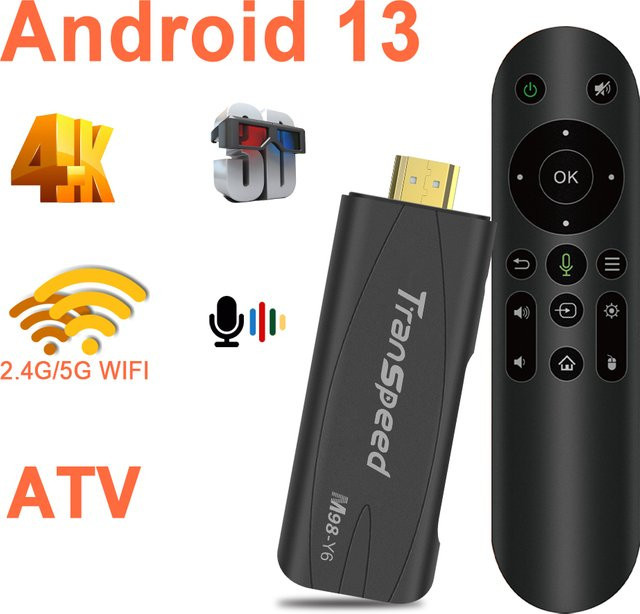 Transpeed Android 13 TV Stick Media Streamer mit 4K UHD, Sprachsteuerung und Wi-Fi in Schwarz - Bild 1