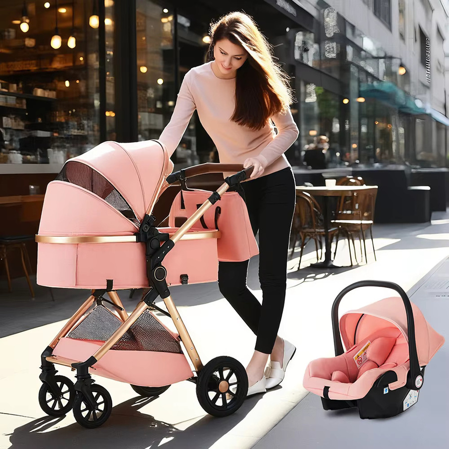 B.CHILDHOOD 3-in-1 Kombinationskinderwagen in Pink mit Reisesystem, Buggy, Babywanne, Wickeltasche und Regenschutz - Bild 3