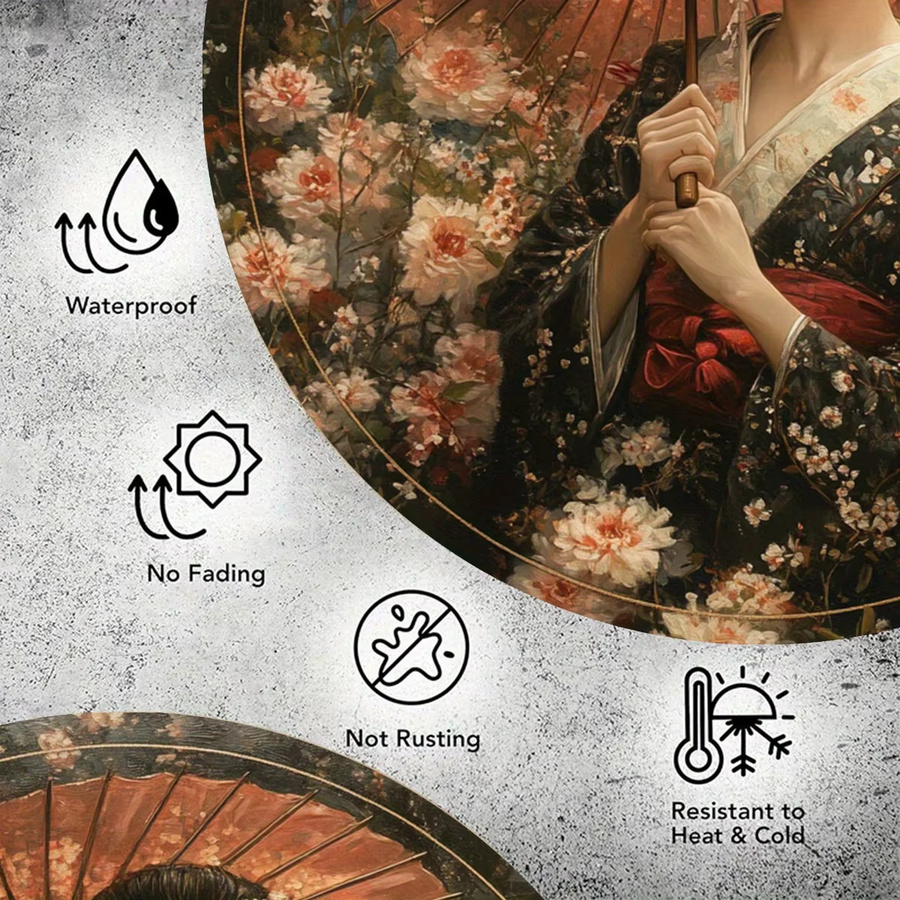 Japanische Geisha Metallwandkunst von UMBRELLA, rundes Aluminiumschild in Multicolour, Durchmesser: 20 cm - Bild 4