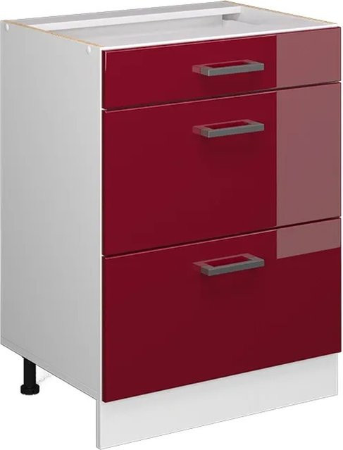 Vicco Küchenunterschrank R-Line mit Schubladen Weiß Bordeaux Hochglanz Breite: 60 cm, Tiefe: 46 cm, Höhe: 81,6 cm - Bild 2