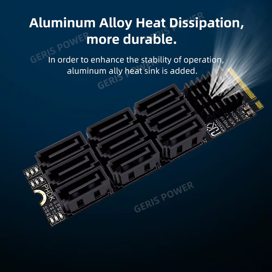 Geris Power M.2 NGFF NVMe zu SATA 3.0 Erweiterungskarte B+M Key M-Key auf 9 Ports SATA3.0 6 Gbit/s Controller Riser für HDD und SSD in Schwarz - Bild 3