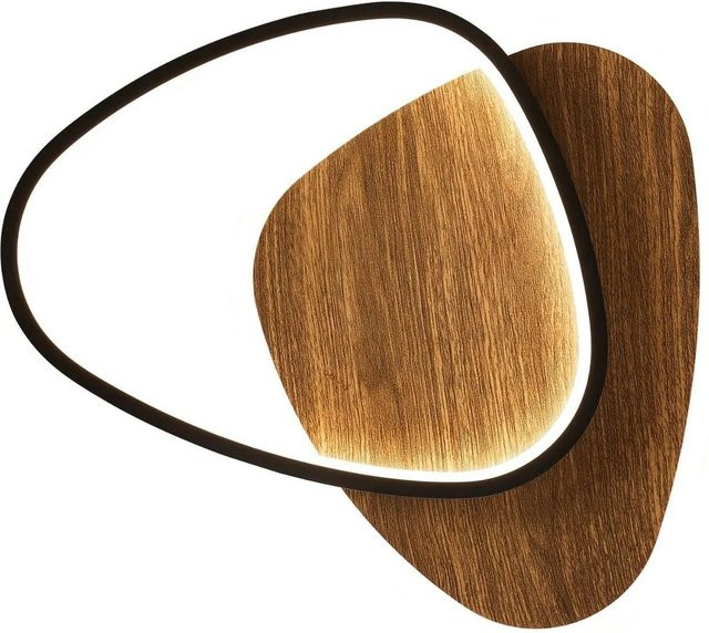 Licht-Erlebnisse LED Deckenleuchte modern rund in Schwarz und Holz, dimmbar mit Farbwechsel, Breite: 45 cm - Bild 1