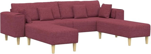 vidaXL Modernes Sofa-Set in Weinrot mit 4-Sitzer Sofa, 2 Ottomannen und 4 Rückenkissen aus Stoff und Holz - Bild 1