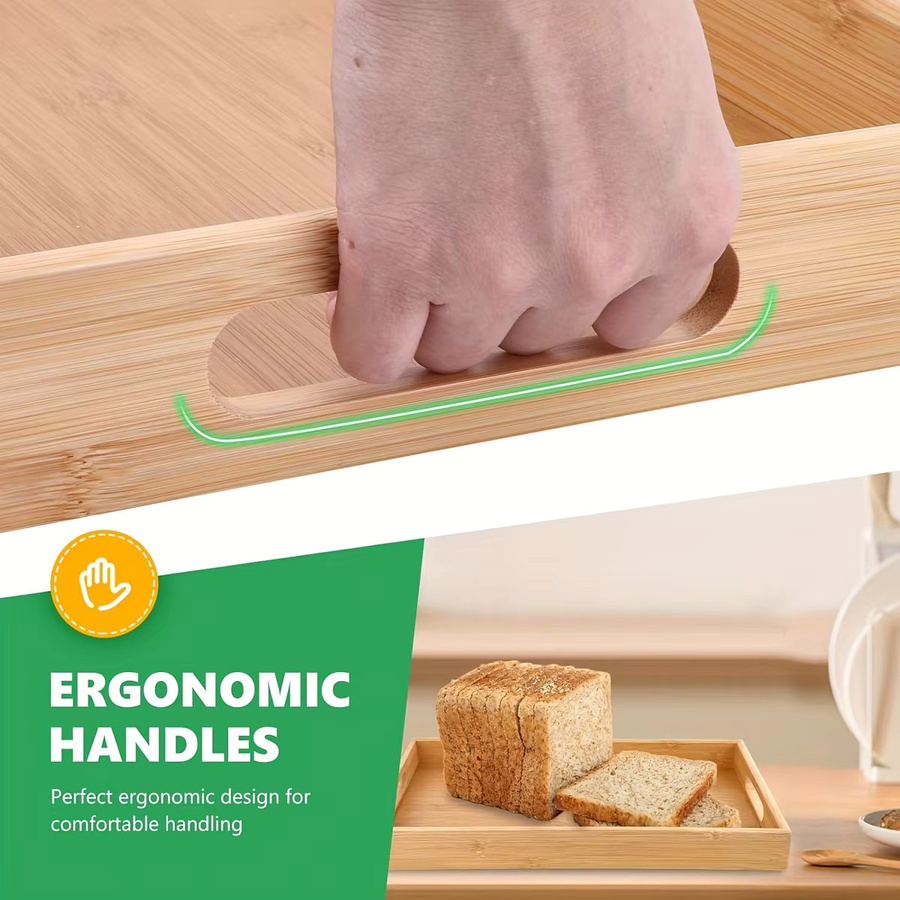 Leeseph Bambus-Serviertablett mit Griffen in Braun, rechteckiges Frühstückstablett aus Massivholz für Küche und Schlafzimmer - Bild 2