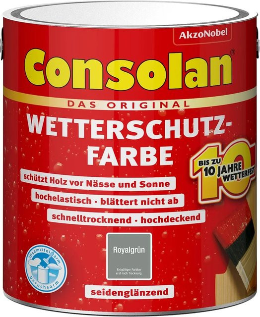 Consolan Wetterschutzfarbe für Holz in Royalgrün, seidenglänzend, 2,5 l - Bild 1