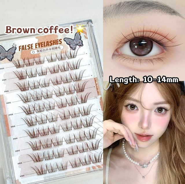 GECOMO Falsche Wimpern, 60 Stück, braun, C-Curl, segmentiert, 10–14 mm - Bild 1