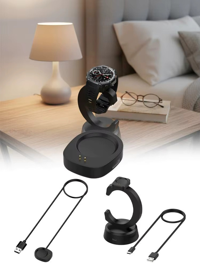 USB-Ladekabel für Amazfit T-REX3 Pro HelioStrap Smartwatch in Schwarz mit USB-A und USB-C Anschluss - Bild 7