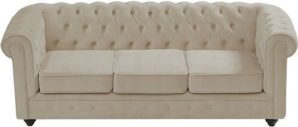 Vente-unique Chesterfield Sofa aus Samt in Beige ohne Schlafmöglichkeit