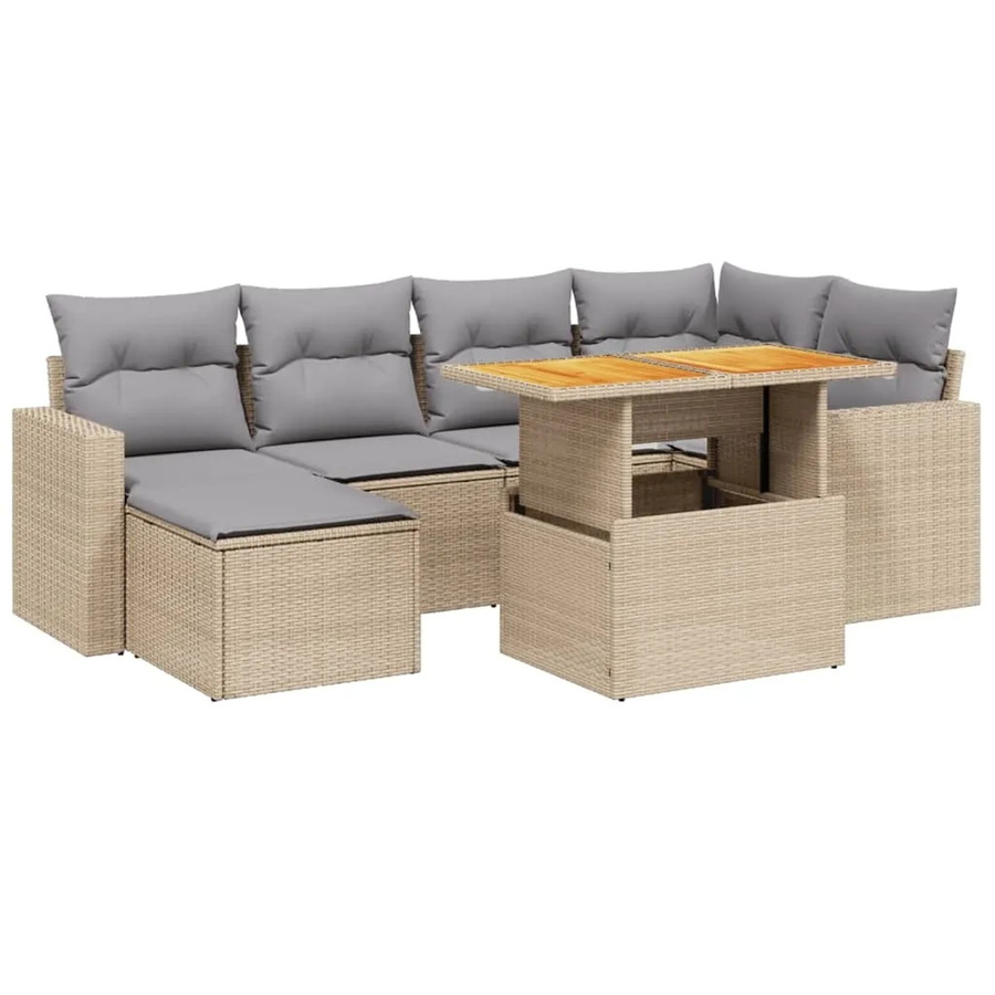 vidaXL 7-tlg Garten-Sofagarnitur aus Poly Rattan mit Kissen in Beige - Bild 2