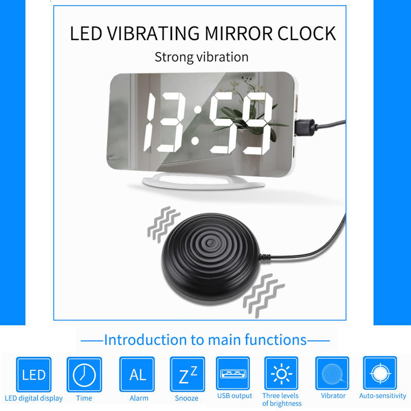 Tooarts Digitaler Spiegelwecker mit Vibrationsfunktion und Beleuchtung, Weiß, B/H/T: 15,8 x 15,8 x 1,3 cm - Bild 4