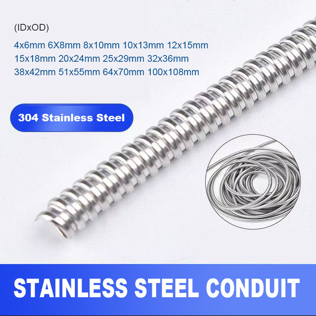 Wellrohr aus 304 Edelstahl in Silber für Kabelschutz und Drahtleitung, Durchmesser: 4-100 mm, Länge: 1-3 m - Bild 1
