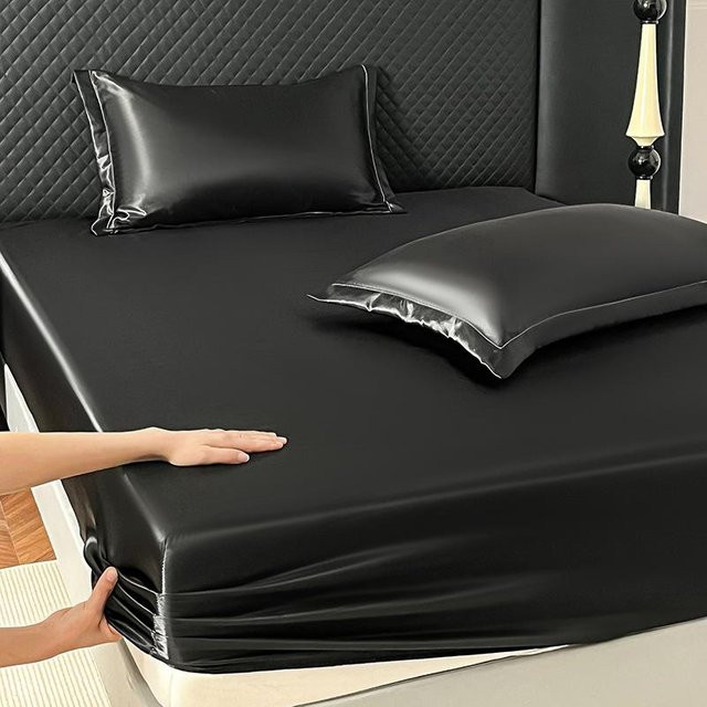 Warmth Home Eis-Seide Spannbettlaken aus Satin mit 360° Gummizug, Schwarz, B/T: 140 x 200 cm - Bild 1