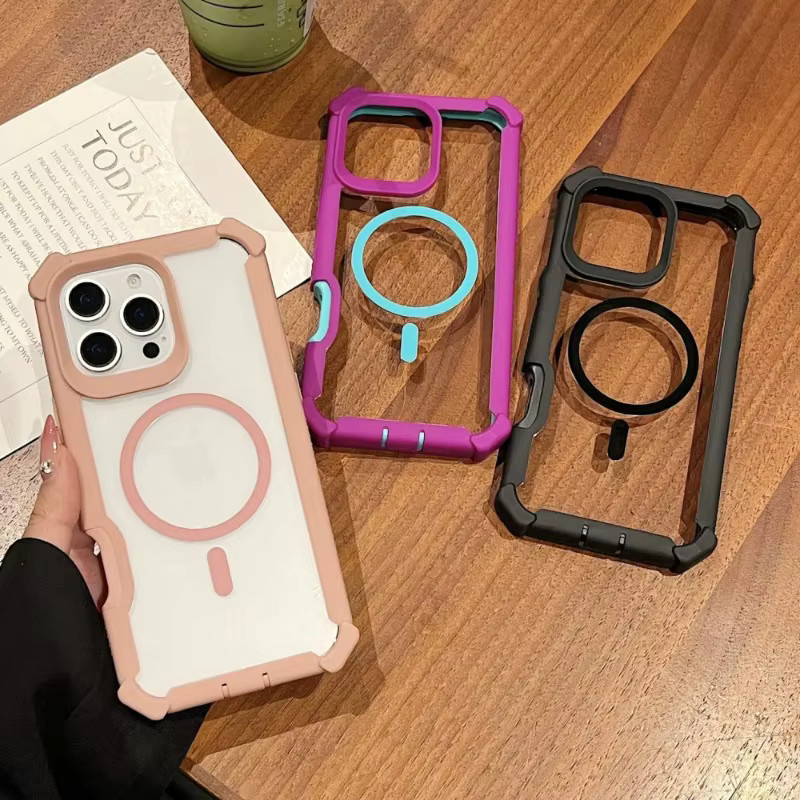 Magnetische transparente Schutzhülle für iPhone kompatibel mit MagSafe, stoßfest, Farbe: Transparent/Lila - Bild 5
