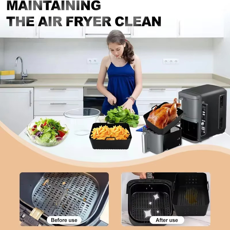 Ninja Air Fryer Silikoneinlagen für Stack XL Korb, 2 Stück, Schwarz, quadratisch - Bild 4