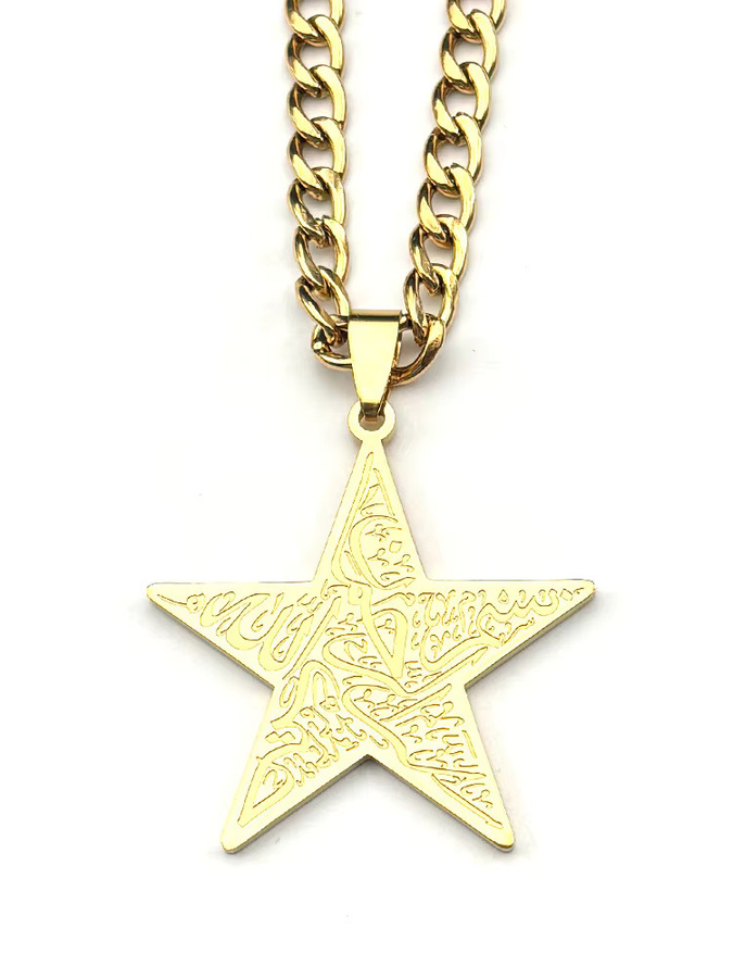 Anhänger Halskette, Sternförmiges Pentagramm, Edelstahl, Gold, Unisex - Bild 2