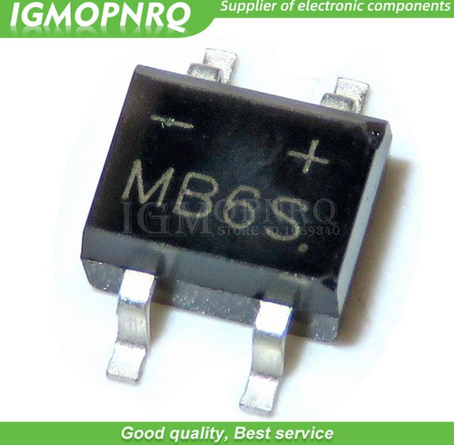 50 Stück MB6S SOP-4 Einphasige Dioden-Gleichrichterbrücke, 0,5 A, 600 V, Schwarz - Bild 1