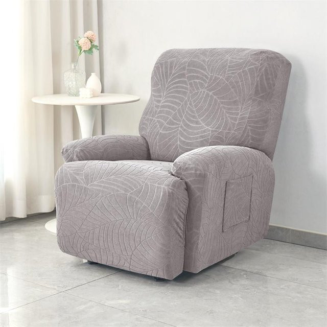 Elastischer Jacquard Sesselbezug mit Blättermuster in Grau für deinen Relaxsessel - Bild 1