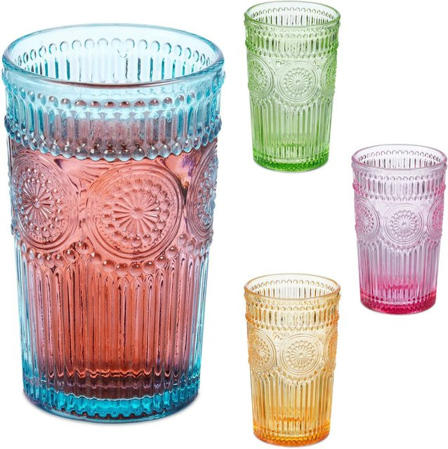 Relaxdays Longdrinkgläser im 4er Set aus Glas, transparent, Vintage-Design - Bild 1